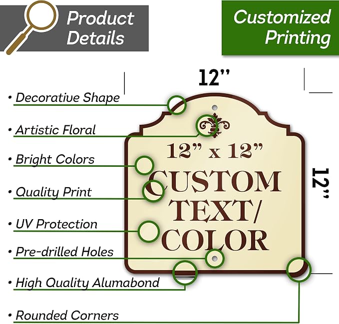Custom Sign, Customized for Outdoor/Indoor Use, Personalized Designer Style Sign, 12x12 Inch, 24 Colors, Rust-Free Thick AlumaBond - Made by: My Sign Center, USA (Florolex I - Flood)