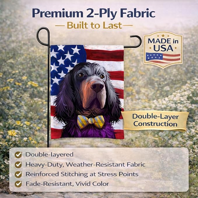Caroline's Treasures CK6543GF Gordon Setter Dog American Flag Garden Flag Mailbox Flag Decorative Yard Flag Banner Outside Patio Artwork Yard Flower Beds, Garden Size, Multicolor