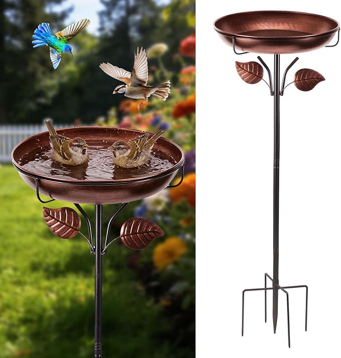 Metal Bird Bath for Outdoors, Weatherproof Detachable Bird Bath, Retro Bronze Garden Decor, 40 Inches Tall,Reinforced Bracket，Suitable for Gardens, Backyards, Patios, and Flower Beds