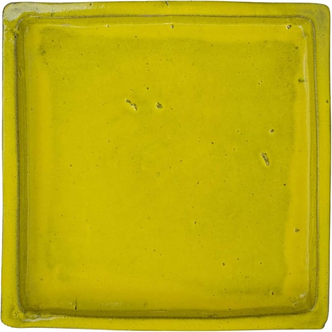 11.5 Inch Plant Saucer (Ceramic) - Square Yellow Flower Pot Tray - Handcrafted, Durable Planter Base