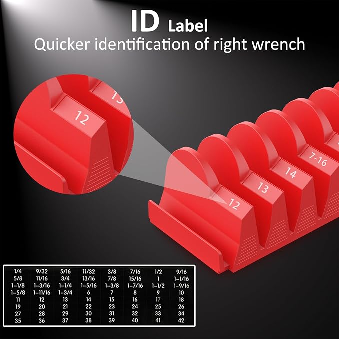 DEHOYI 48 pcs Magnetic Modular Wrench Organizers for Tool Drawers - Wrench Rack with Metric&SAE Labels, Perfect Tool Storage Holder with Magnet. Gift for mechanics (Red)