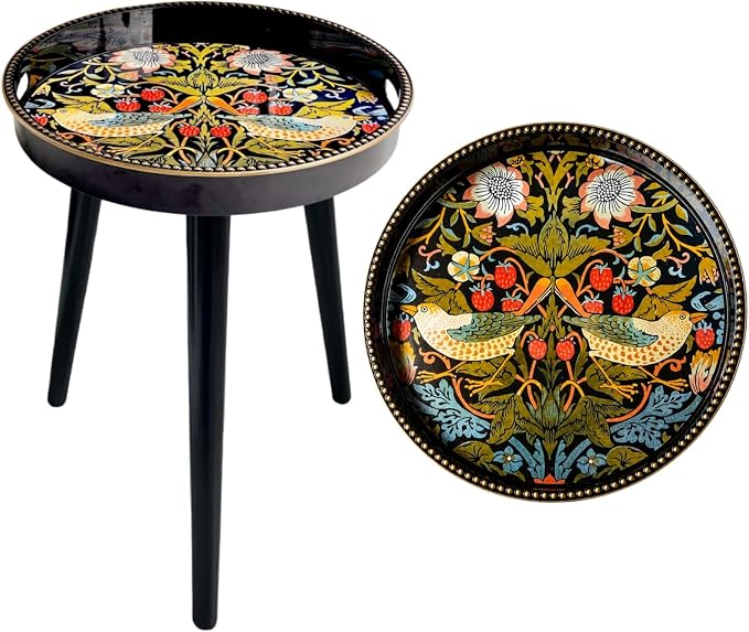 Round Indoor Side Tables with Detachable Wooden 3 Legs, Versatile Tray Table, Perfect for Round Coffee Table Tea, and Relaxation Time 17.7 Inch (Strawberry)