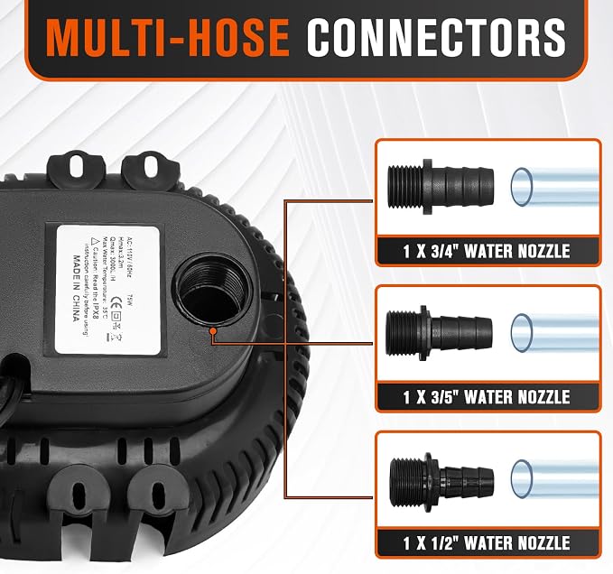 Sump Pump,Pool Cover Pump above Ground | For Swimming Pool Basement Garden Pond Tubs Draining,75W,Max Flow:850GPH,3 Adapters,25 Ft Power Cord (Black)