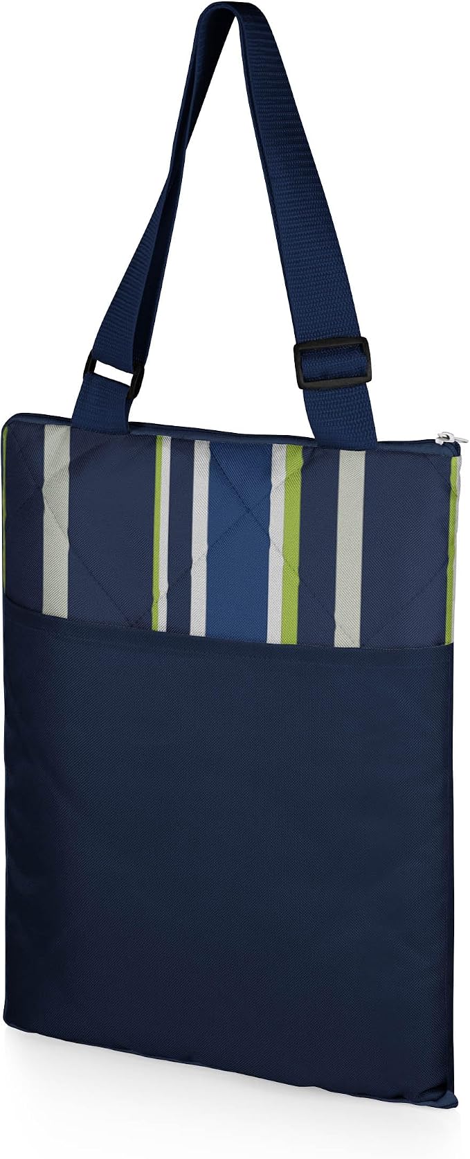 ONIVA - a Picnic Time brand - Vista Outdoor Picnic Blanket & Tote - Beach Blanket - Camping Blanket, (Blue Stripe Pattern with Navy Blue Exterior)