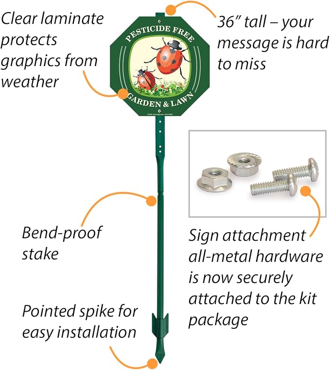 SmartSign 10 x 10 inch Pesticide Free Garden And Lawn Sign & Stake Kit, 40 mil Laminated Rustproof Aluminum, 3 foot Stake, Set of 1, For Yard