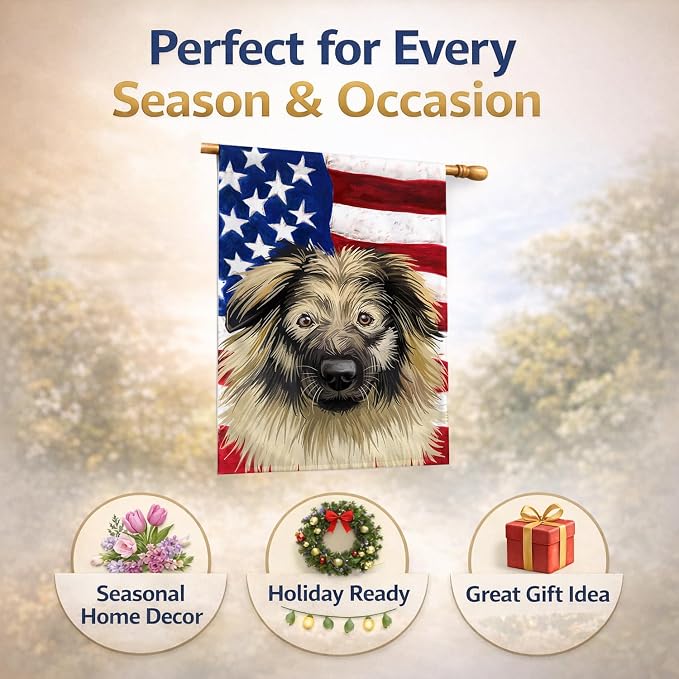 Caroline's Treasures CK6587CHF Karst Shepherd American Flag House Flag Large Porch Sleeve Pole Decorative Outside Yard Banner Artwork Wall Hanging, Polyester, House Size, Multicolor