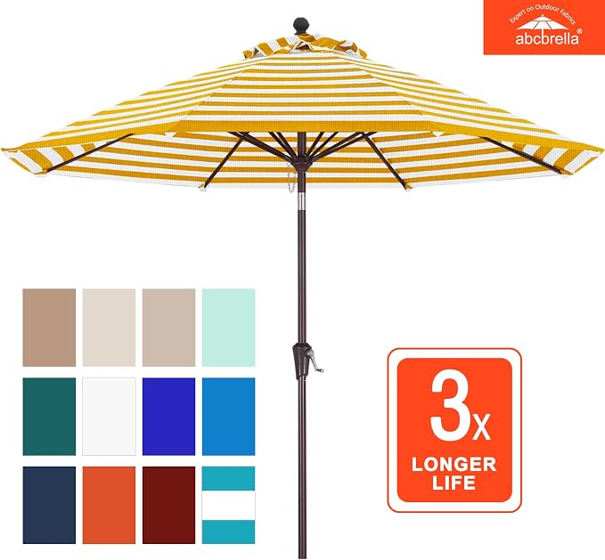 ABCCANPOY 9Ft Outdoor Patio Umbrella, Gold Stripe