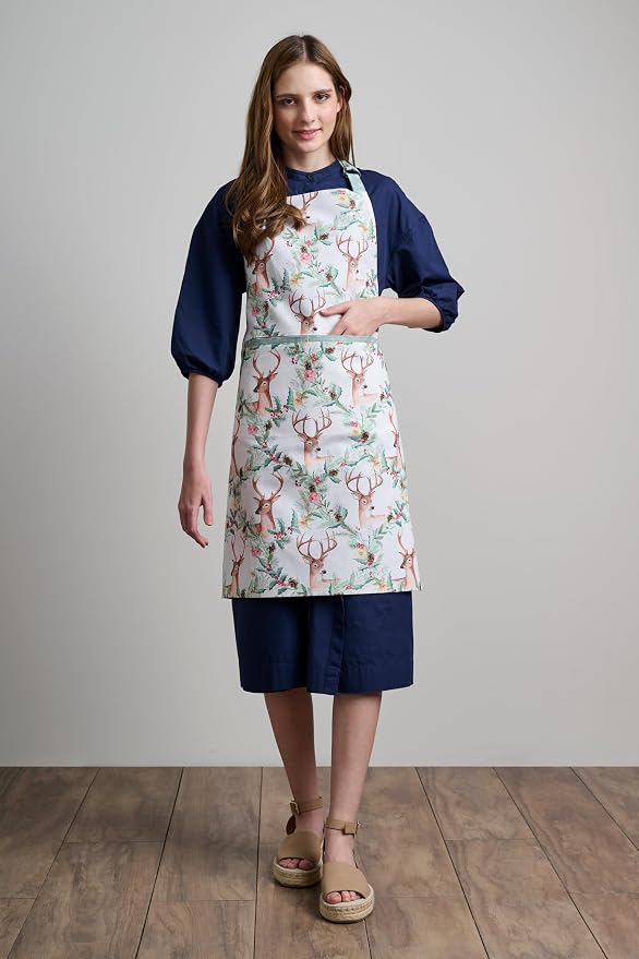 Maison d' Hermine Aprons for women with Pocket 100% Cotton (27.50"x31.50") | Adjustable Neck Strap & long ties Apron Men Chef Wedding Cooking Gardening Server Maid