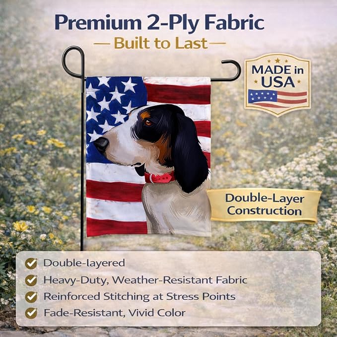 Caroline's Treasures CK6407GF Ariegeois Dog American Flag Garden Flag Mailbox Flag Decorative Yard Flag Banner Outside Patio Artwork Yard Flower Beds, Garden Size, Multicolor