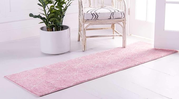 Unique Loom Trellis Frieze Collection Area Rug - Geometric (2' x 6' 1" Runner Light Pink/Ivory)