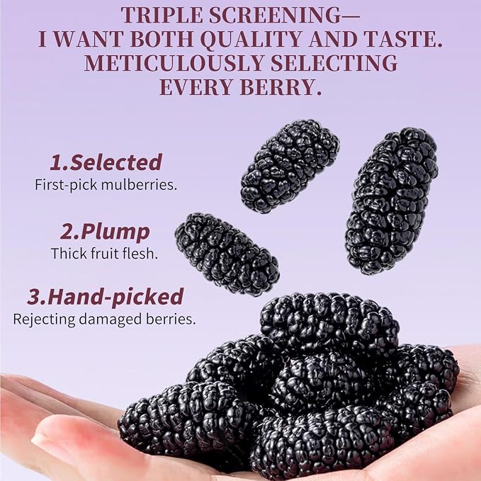 Baihuatang Natural Dried Black Mulberries Premium Dried Black Mulberries Dried Mulberries Black Mulberry Tea Herbal Tea No Sugar Added & No Additives Dried Fruit Snack 黑桑椹干 桑葚 250g/8.8oz