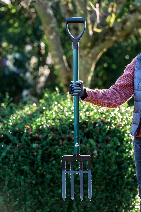 Steel-Handle Garden Fork, 42 Inch Tall, High-Strength Steel Construction