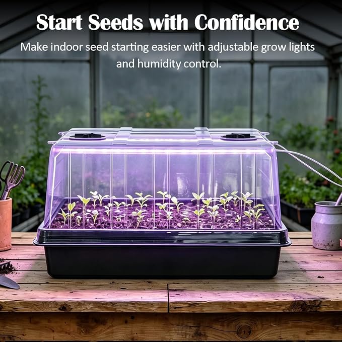 Seed Starter Tray with Grow Lights, 3-Pack 54 Cell Seedling Starter Kit, 5" Tall Humidity Dome & 2.8" Deep Cells, 96-LED Full Spectrum Plant Light with Timer/Dimmable, Reusable Germination Station