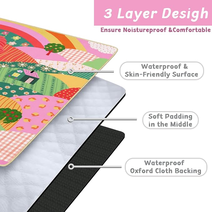 Picnic Blankets Extra Large Waterproof, 80"x 80" Cute Home Beach Mat with Corner Pockets Windproof Sandproof Foldable Portable 3-Layer Mat Darker for Wet Grass,Parks,Music Festival,Camping,Concerts