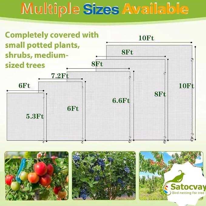 Large Fruit Tree Netting - 2 Pack 10x10FT-with Drawstring & Zipper, Easy Install Plant Protection Cover, Reusable Garden Mesh Bag for Blueberry Bushes/Tomato - Blaock Birds/Insect/Squirrels