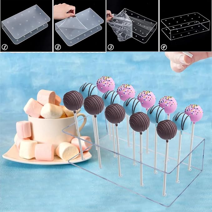 606Pcs Cake Pop Kit,Silicone Lollipop Molds Including Lollipop Sticks,Measuring Cup,Treat Bags,Twist Ties,Decorating Pen,Meat Baller with Handles,Round Mold,Lollipop, Candy,Display Stand Holder(Blue)