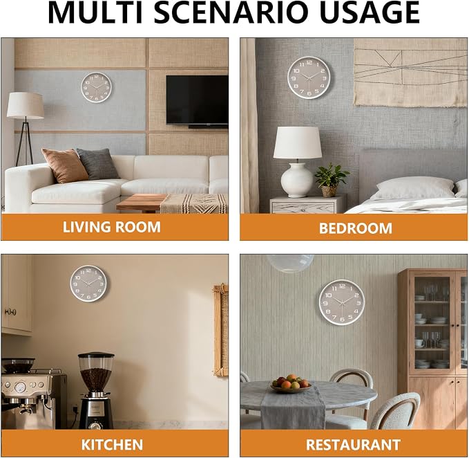 8 Inch Modern Wall Clocks Battery Operated - Silent Non Ticking Quartz Analog Clock with Large Numbers Burlap Texture, Digital Wall Clock for Bedroom Living Room Kitchen Office Gym, White