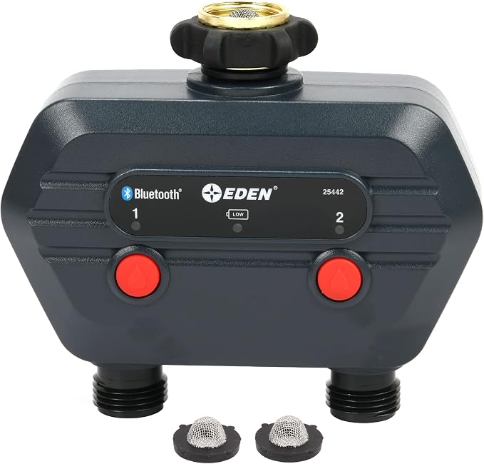 Eden 93442 2-Zone Bluetooth Water Timer for Smart Irrigation - Remote Control via App, Customizable Scheduling, and Water Delay Setting