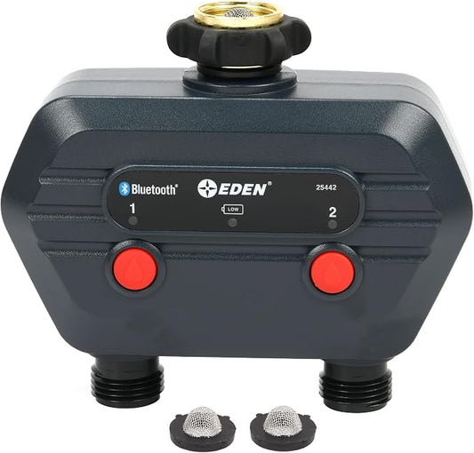 Eden 93442 2-Zone Bluetooth Water Timer for Smart Irrigation - Remote Control via App, Customizable Scheduling, and Water Delay Setting