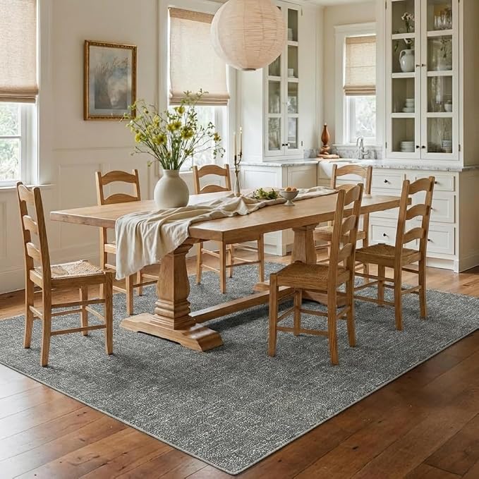 Garvee Washable Rug 9x12 Modern Solid Color Area Rugs for Living Room,Grey | Non Slip Non Shedding Neutral Textured Stain Resistant Low Pile Minimalist Rug for Dining Room Nursery Bedroom