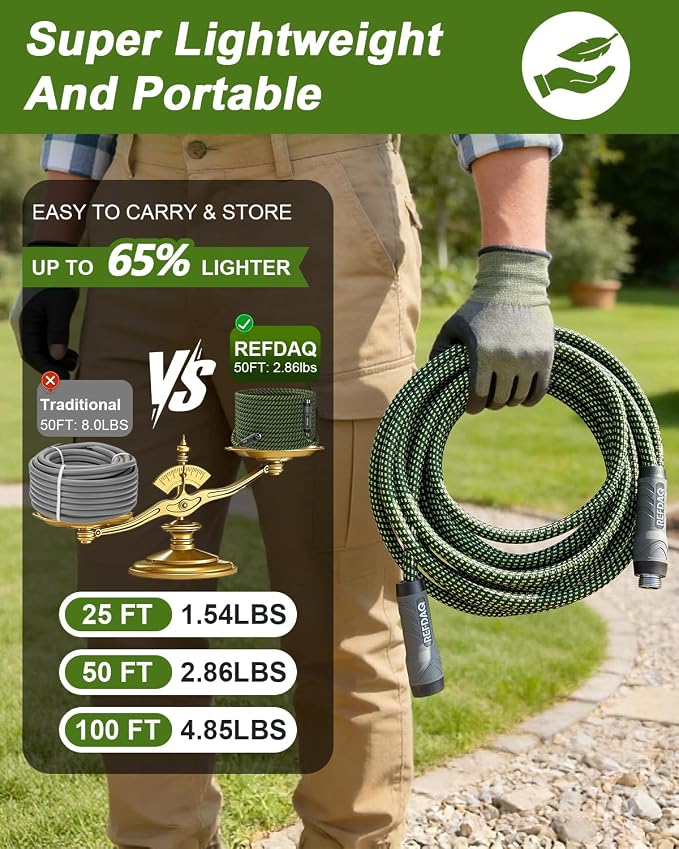 Garden Hose, Flexible Ultra Lightweight Durable, Kink-Free Water Hose with 10 Function Sprayer - Non-Shrinking, Easy to Store, All-Weather, High-Pressure (50FT)