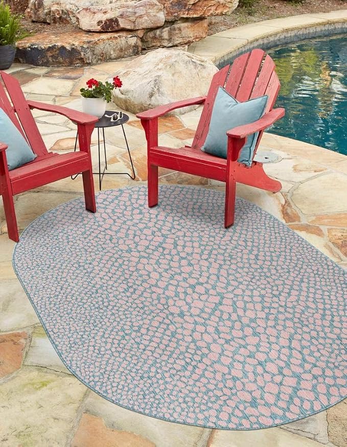 Unique Loom Jill Zarin Jill Zarin Outdoor Collection Area Rug - Cape Town (7' 10" x 10' Oval, Pink and Aqua/Light Blue)