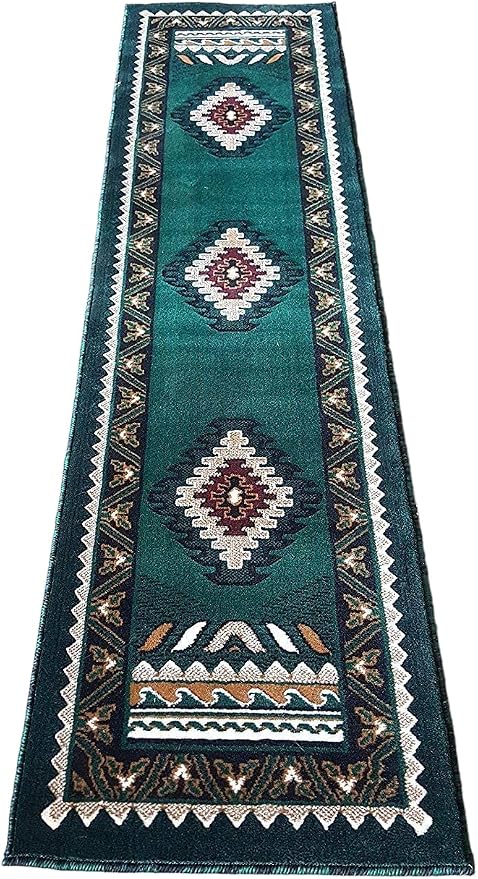YHSF South West Native American Area Tribal Rug - Hunter Green, 2' x 7' | Easy-Clean, Soft & Durable Tribal Rug for Living Room, Bedroom, Kitchen & More - Stain-Proof Runner for Home Decor