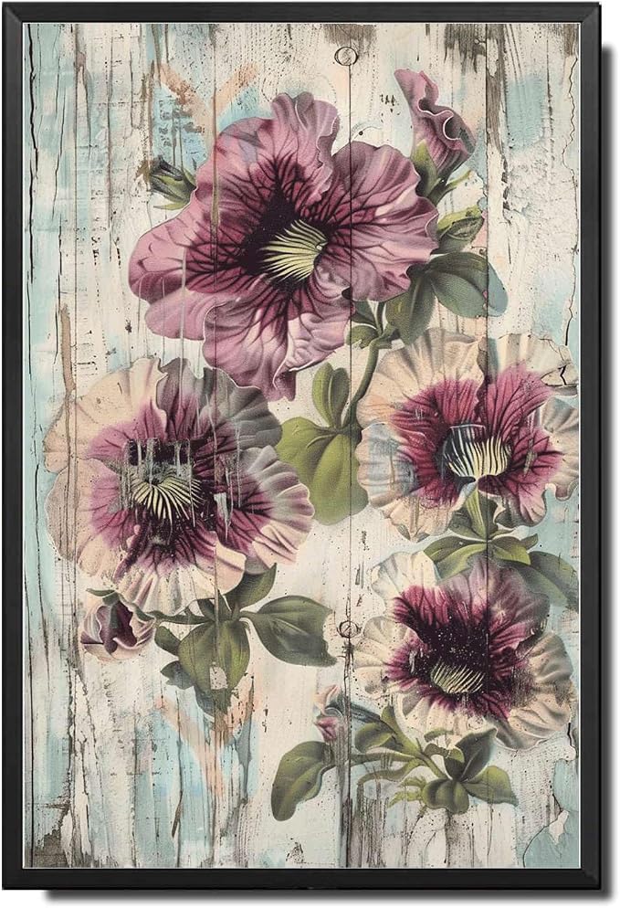 Metal Sign Tin Sign Vintage Wall Art Shabby Chic Petunias Tin Sign for Rustic Garden Art Vintage Flowers and Corrosion Resistant Alumi Garden Sign for Room 8×12 Inches with Metal Frame
