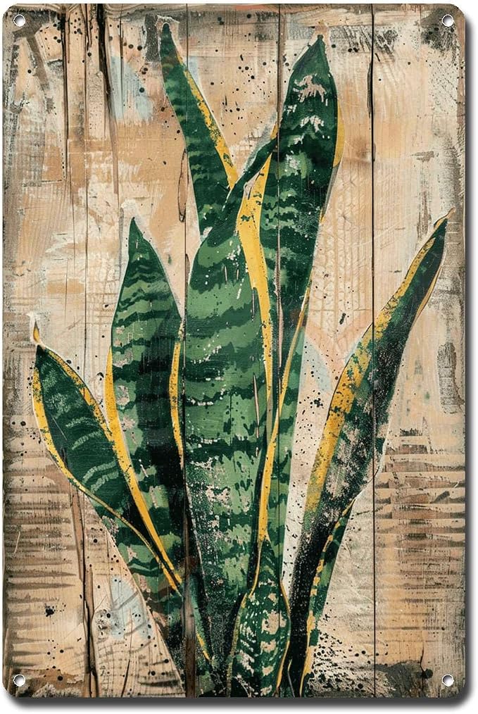 Metal Sign Tin Sign Vintage Wall Art Enduring Snake Plant Tin Sign for Vintage Paintings Rustic Charm and Long Lasting Decor Metal Sign for Room 6×8 Inches