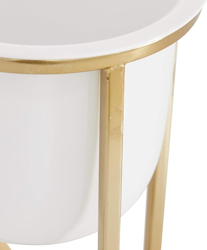 CosmoLiving by Cosmopolitan Metal Indoor Outdoor Planter Dome Small Planter Pot with Gold X-Shaped Stands, Set of 2 Planters 12", 10"H, White
