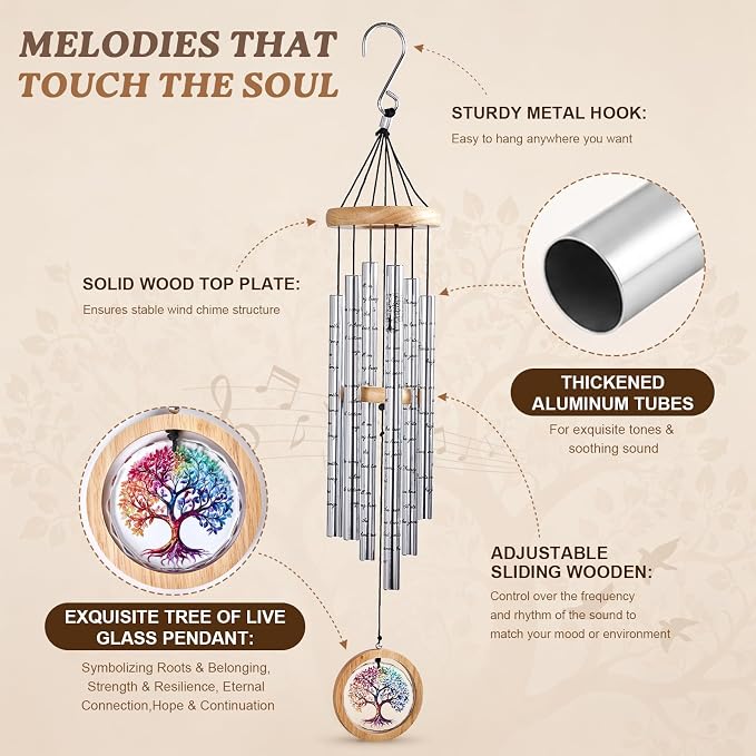 Memorial Wind Chimes for Outside 34" Tree of Life Wind Chime Outdoor for Garden Porch Decor Memorial Bereavement Sympathy Gift for Loss of Loved One Mom Dad Grandpa Grandma Friends