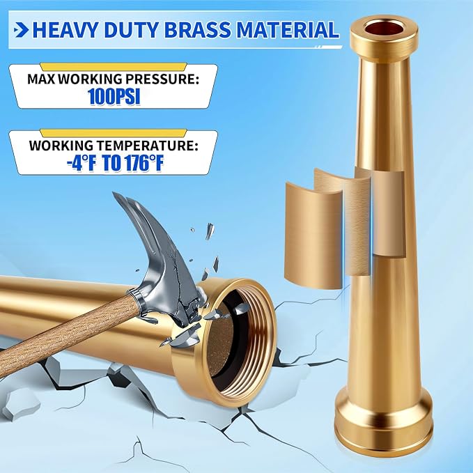 Brass Fire Equipment Hose Nozzle, 1-1/2'' NPT(NPSH) Fire Hydrant Hose Nozzle, 10" Length, 1/2" Orifice (1.5'' NPT/NPSH)