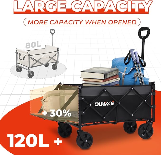 Foldable Wagon with Tailgate,12 lb Lightweight Small Utility Cart | Garden, Grocery, Beach, Camping, Portable Use, Gray