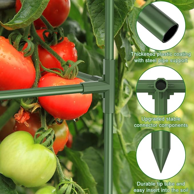 14.5" W x 53" H Tomato Cage for Garden, 3 Pack Square Tomato Trellis Plant Support Frame with 50 Pcs Plant Clips, Suitable for Climbing Vegetables, Flowers, and Fruits