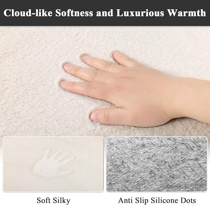 SHACOS 5x7 Ultra Soft Faux Rabbit Fur Area Rug, Non Slip Machine Washable Living Room Rugs, Fluffy Cozy Indoor Modern Carpet for Bedroom Dining Room Table Kids Room Dorm Floor Mats, Cream