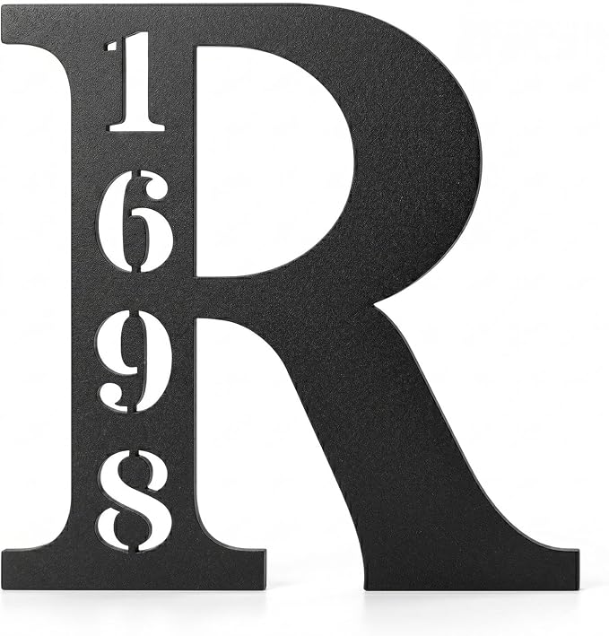 Personalized Metal Address Sign with Large Initial, Custom House Number Plaque and Family Last Name Sign for Outside, Outdoor Wall Mount Address Marker for Front Door Porch Yard