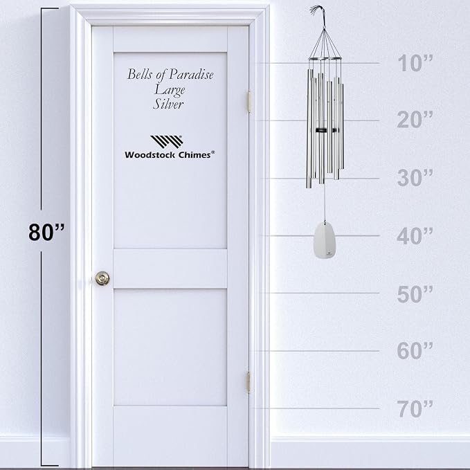Woodstock Chimes Signature Collection, Bells of Paradise, Silver 44", Decor Designs Wind Chimes for Outdoor, Patio, Home or Garden Décor (BPLS)