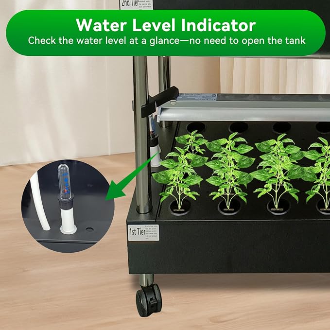 60 Pod Vertical Hydroponic System, Indoor Smart Garden | Full spectrum LED lights, auto water pump, 60 pod vertical tower, herbs, veggies, climbing plants, sponges, 21L tank