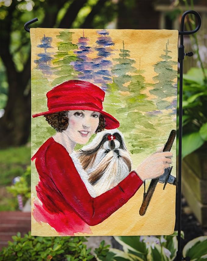 Caroline's Treasures SS8539GF Lady driving with her Shih Tzu Garden Flag Mailbox Flag Decorative Yard Flag Banner Outside Patio Artwork Yard Flower Beds, Garden Size, Multicolor
