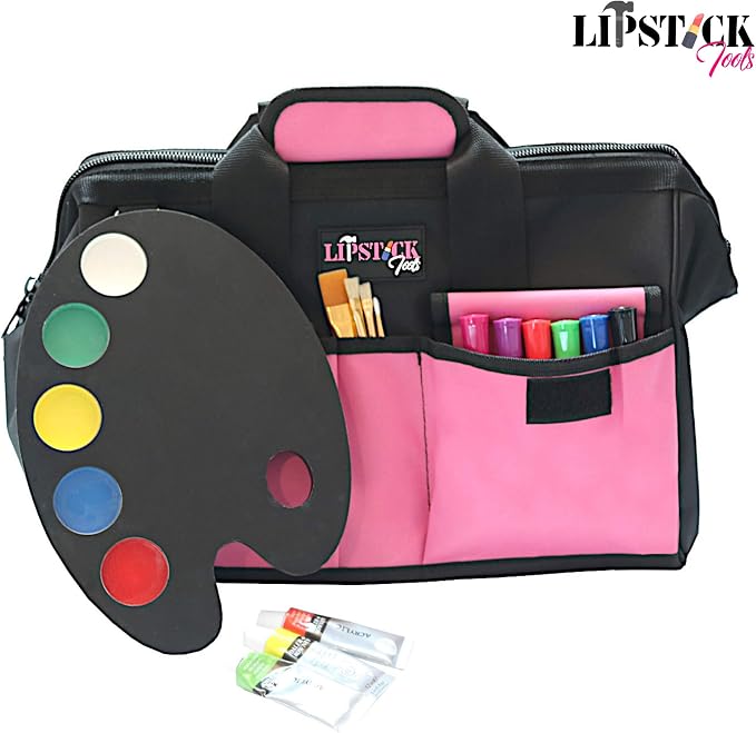 18-Inch Multi-Purpose Zip-Top Pink Storage Wide Mouth Tool Bag Organizer. Great for Home Improvement/Contractors Tools. Heavy Duty Storage Pockets and Shoulder Strap.
