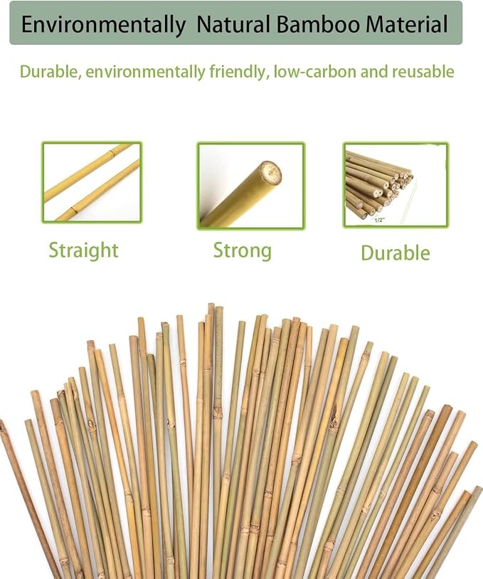 60 Pack Bamboo Stakes for Plant 5 Feet (58inch) with Twist Ties Bamboo Sticks Plant Support Garden Stakes Poles for Tomatoes Cucumber Grapes Pole Beans Trees Potted Dahlia Flowers