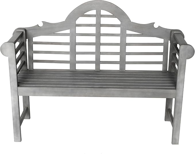 JONATHAN Y Lutyens 51" Acacia Wood Outdoor Bench, 2-Person Garden Bench with Arched Slatted Back and Armrests for Patio, Porch, Backyard, 600 lbs Capacity, Gray Finish BNH103B