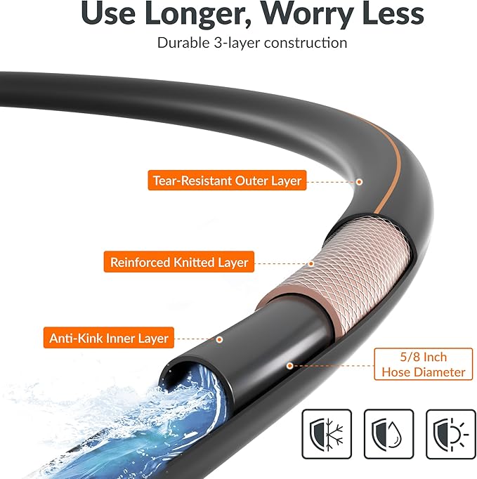 Giraffe Tools Garden Hose 5/8", Water Hose Heavy Duty, Flexible, Lightweight Hybrid Hose with Swivel Handle, 3ft Female to Female Fittings, Burst 600 PSI, Short Leader Hose