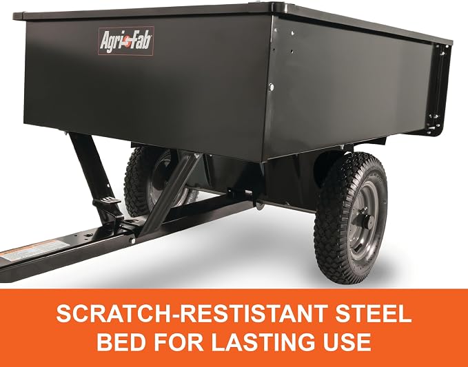 Agri-Fab Steel Utility Lawn and Garden Dump Cart for Riding Lawn Mowers, 750 lb Capacity with 12 Cu Ft Steel Bed and Pneumatic Tires