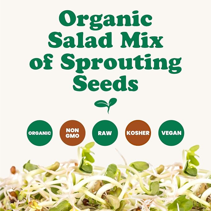 Food to Live Organic Salad Mix of Sprouting Seeds, 5 Pounds — Non-GMO Broccoli, Radish, Clover, Alfalfa. Rich Germination Rate, Non-Irradiated, Kosher, Vegan Superfood, Bulk, Rich in Sulforaphane