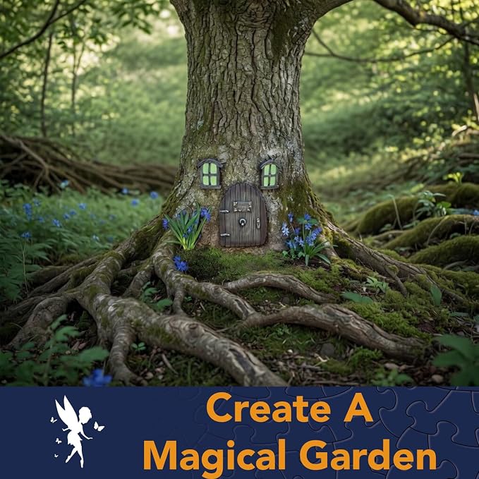 Bits and Pieces - Miniature Fairy Garden Glow in The Dark Fairies Sleeping Door and Windows Tree Statues - Tree Hugger Yard and Garden Sculptures Fairy Garden Mystical Gnome Home