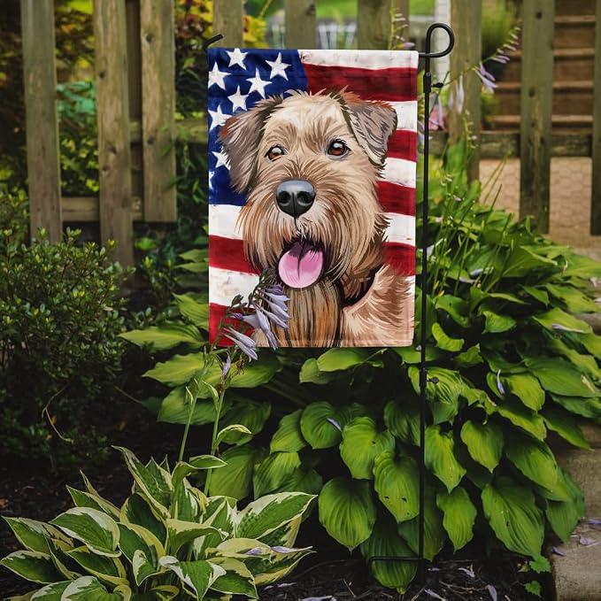 Caroline's Treasures CK6571GF Irish Terrier American Flag Garden Flag Mailbox Flag Decorative Yard Flag Banner Outside Patio Artwork Yard Flower Beds, Garden Size, Multicolor