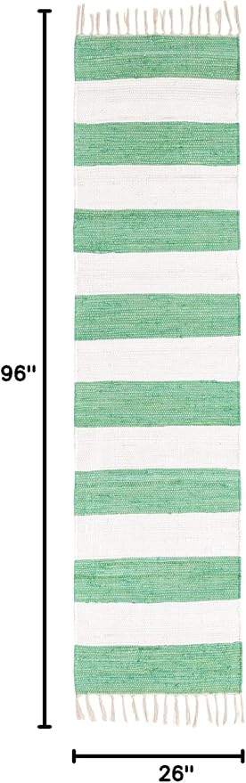 Unique Loom Chindi Rag Collection Area Rug - Striped (2' 2" x 8' Runner, Green and Ivory)