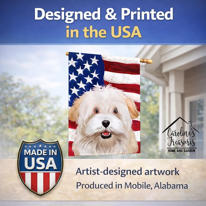 Caroline's Treasures CK6394CHF Alpine Spaniel American Flag House Flag Large Porch Sleeve Pole Decorative Outside Yard Banner Artwork Wall Hanging, Polyester, House Size, Multicolor