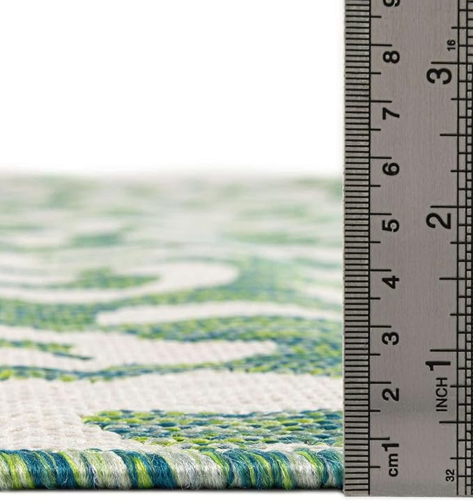 Unique Loom Outdoor Safari Collection Area Rug - Leopard (4' 1" x 6' 1" Rectangle, Green Blue/ Ivory)